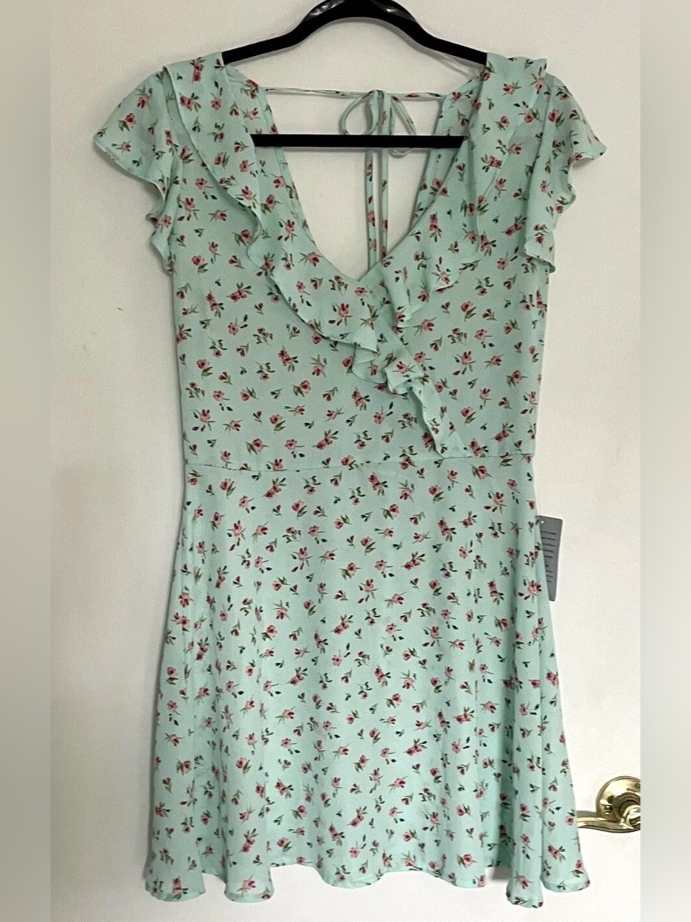Mint Floral Ruffle V-Neck Mini Dress